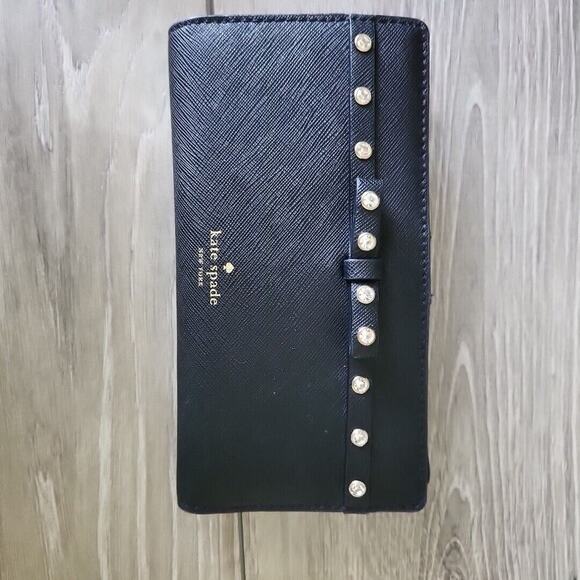 Kate Spade New York Laurel Way Jeweled Small Hadlee Handbag + Wallet Black EUC - Picture 10 of 16